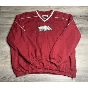 Y2K Arkansas Razorbacks V-Neck Pullover Jacket Size XXL Embroidered Logo NCAA